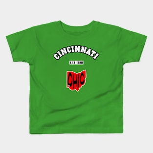 🐱‍👤 Cincinnati Ohio Strong, Black and Red Map, 1788, City Pride Kids T-Shirt